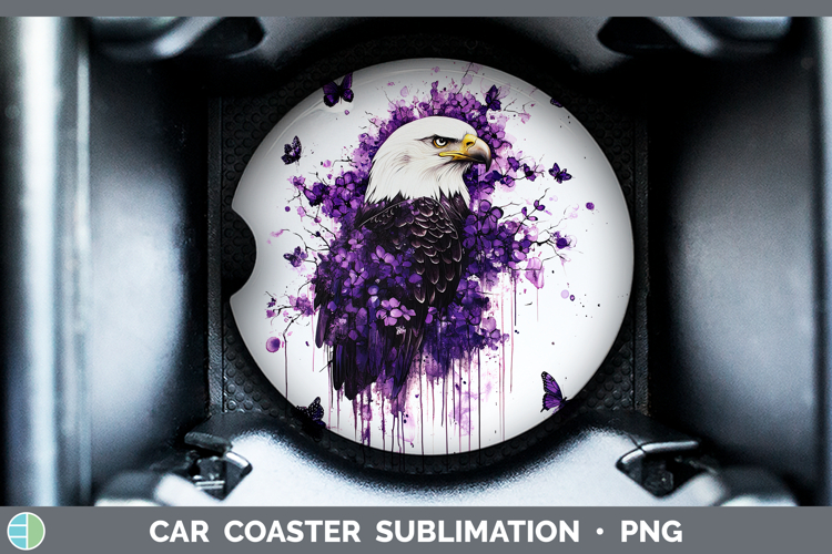BS04 Purple Drips Eagle Car Coaster Sublimation Designs