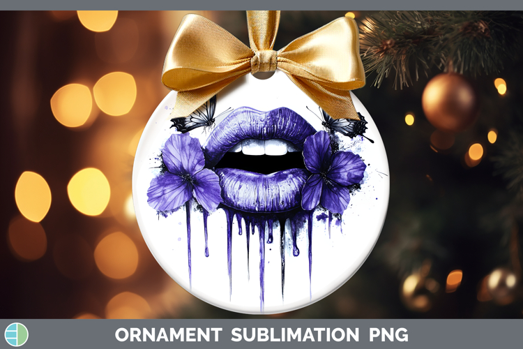 BS04 Purple Drips Lips Ornament Sublimation Bauble Designs