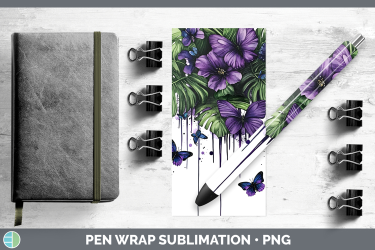 BS04 Purple Drips Monstera Pen Wrap Sublimation Pen Designs
