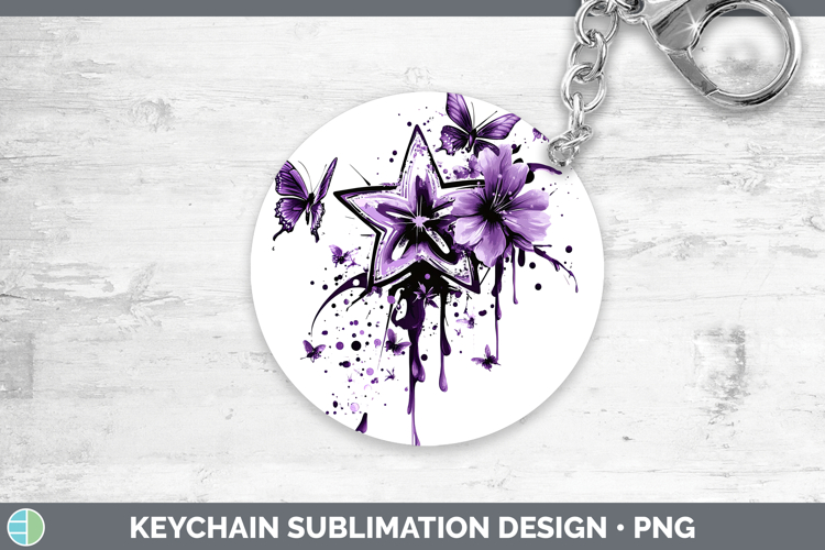BS04 Purple Drips Stars Keychain Sublimation Keyring Designs
