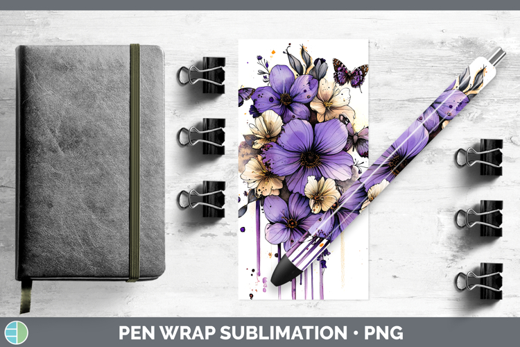BS04 Purple Drips Wild Flowers Pen Wrap Sublimation Pen Desi