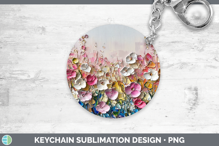 BS04 Thick Paint Boho Florals Keychain Sublimation Keyring D