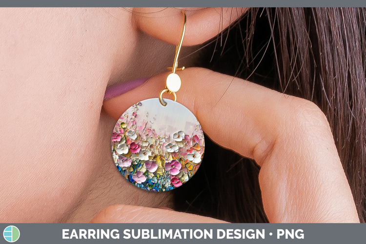 BS04 Thick Paint Boho Florals Round Earrings Sublimation Ear