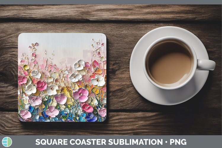 BS04 Thick Paint Boho Florals Square Coaster Sublimation Coa