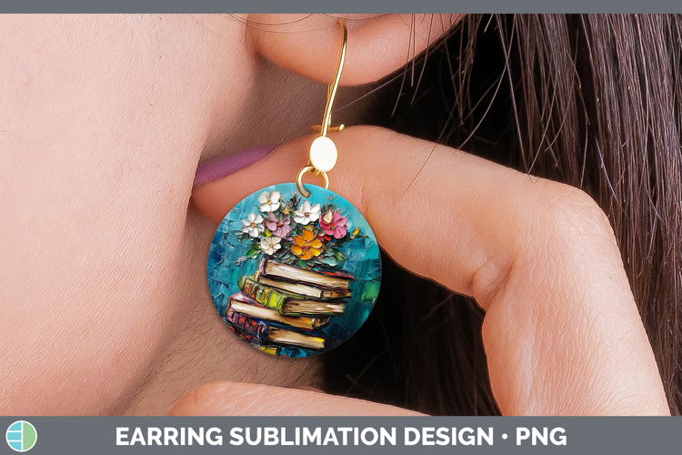 BS04 Thick Paint Book Stack Round Earrings Sublimation Earri
