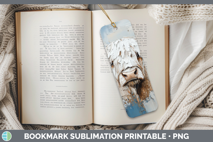 BS04 Thick Paint Highland Cow Bookmark Sublimation Printable
