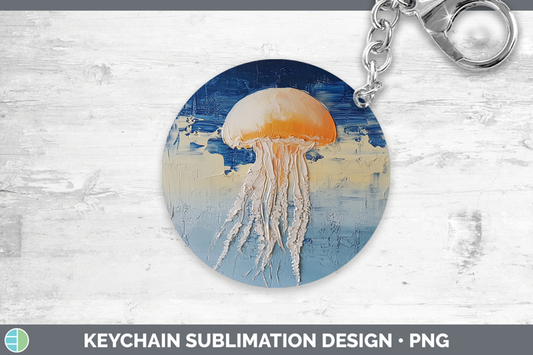 BS04 Thick Paint Jelly Fish Keychain Sublimation Keyring Des