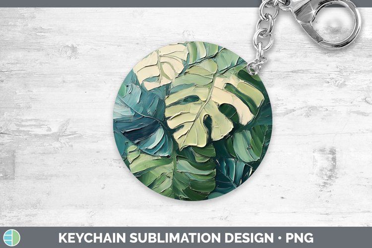 BS04 Thick Paint Monstera Keychain Sublimation Keyring Desig