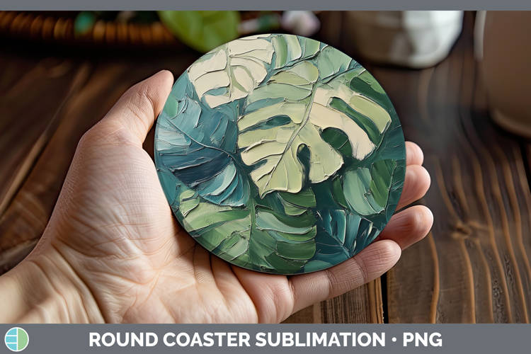 BS04 Thick Paint Monstera Round Coaster Sublimation Coaster