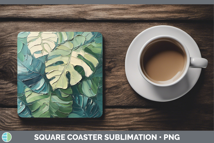 BS04 Thick Paint Monstera Square Coaster Sublimation Coaster
