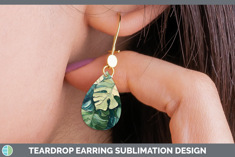 BS04 Thick Paint Monstera Teardrop Earrings Sublimation Earr