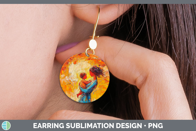 BS04 Thick Paint Mother Child Round Earrings Sublimation Ear