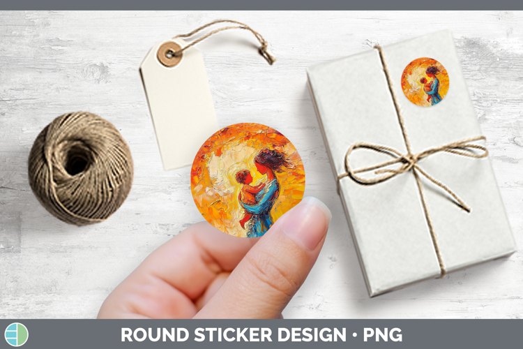 BS04 Thick Paint Mother Child Stickers | Round Labels Design