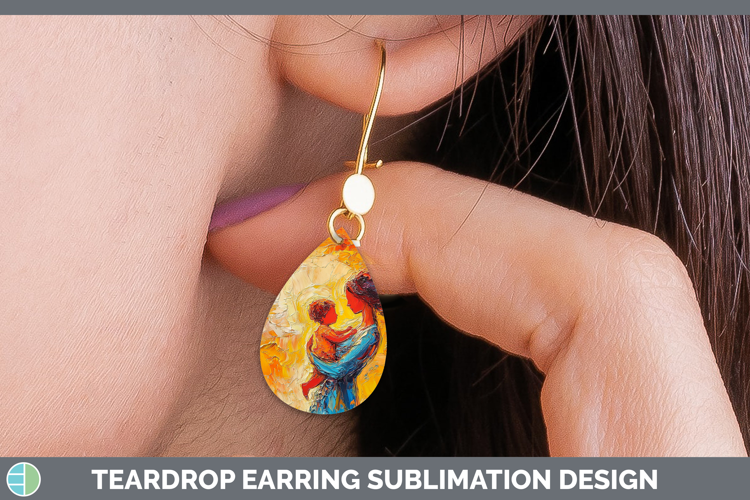 BS04 Thick Paint Mother Child Teardrop Earrings Sublimation