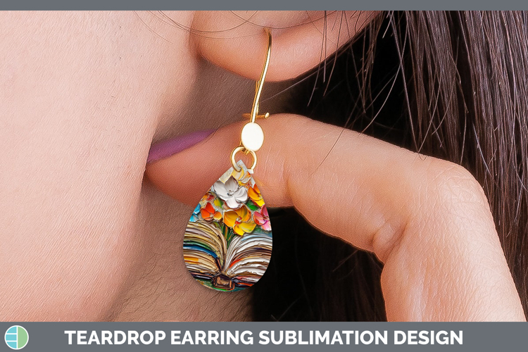 BS04 Thick Paint Open Book Teardrop Earrings Sublimation Ear