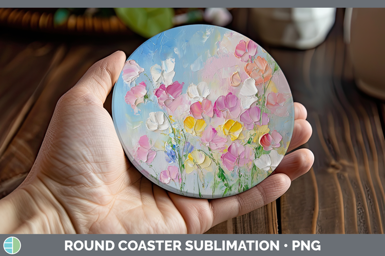 BS04 Thick Paint Sweet Pea Round Coaster Sublimation Coaster