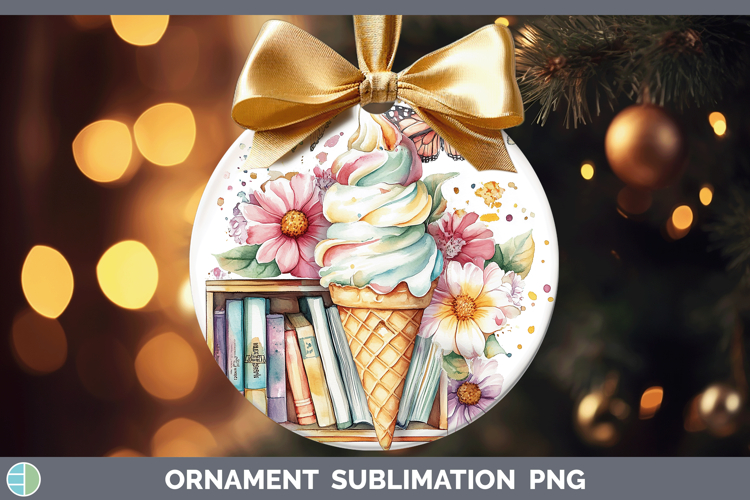 BS05 Bookshelf Ice Cream Ornament Sublimation Bauble Designs