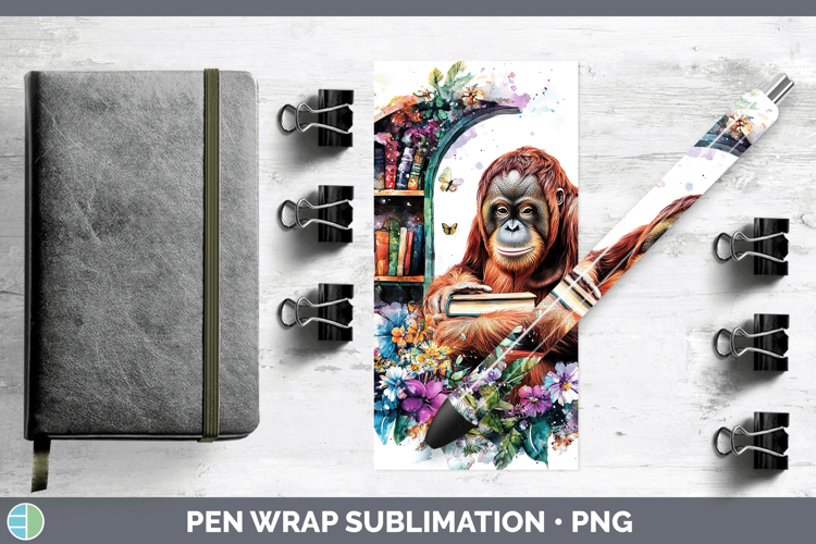 BS05 Bookshelf Orangutan Pen Wrap Sublimation Pen Designs