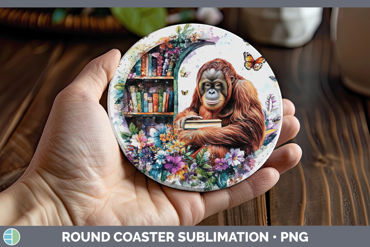 BS05 Bookshelf Orangutan Round Coaster Sublimation Coaster D