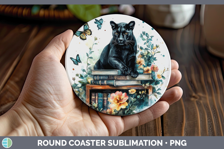 BS05 Bookshelf Panther Round Coaster Sublimation Coaster Des