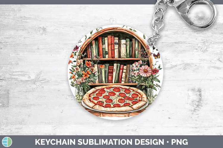 BS05 Bookshelf Pizza Keychain Sublimation Keyring Designs