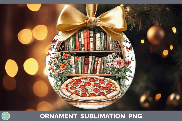 BS05 Bookshelf Pizza Ornament Sublimation Bauble Designs