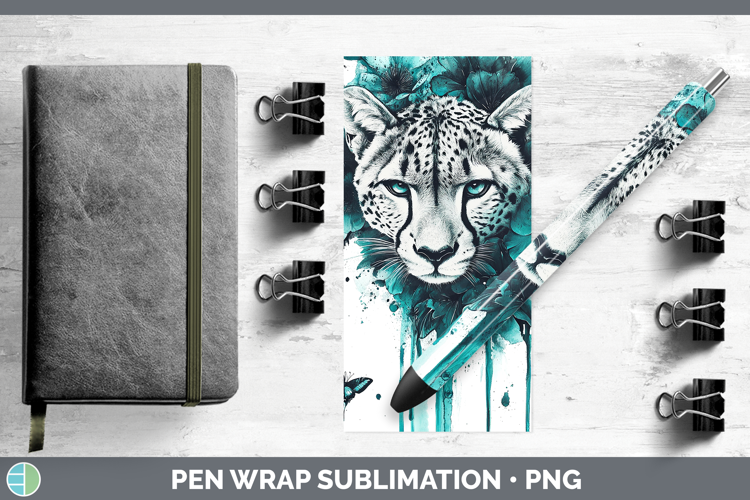 BS05 Teal Drips Cheetah Pen Wrap Sublimation Pen Designs