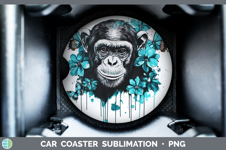 BS05 Teal Drips Chimpanzee Car Coaster Sublimation Designs