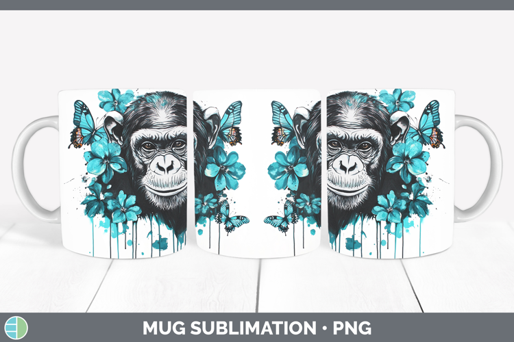 BS05 Teal Drips Chimpanzee Mug Wrap Sublimation Coffee Cup D