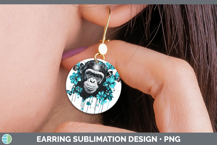 BS05 Teal Drips Chimpanzee Round Earrings Sublimation Earrin
