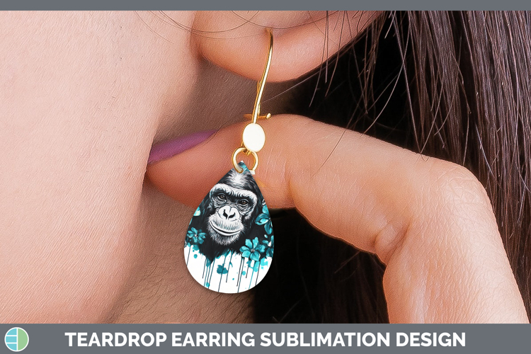 BS05 Teal Drips Chimpanzee Teardrop Earrings Sublimation Ear