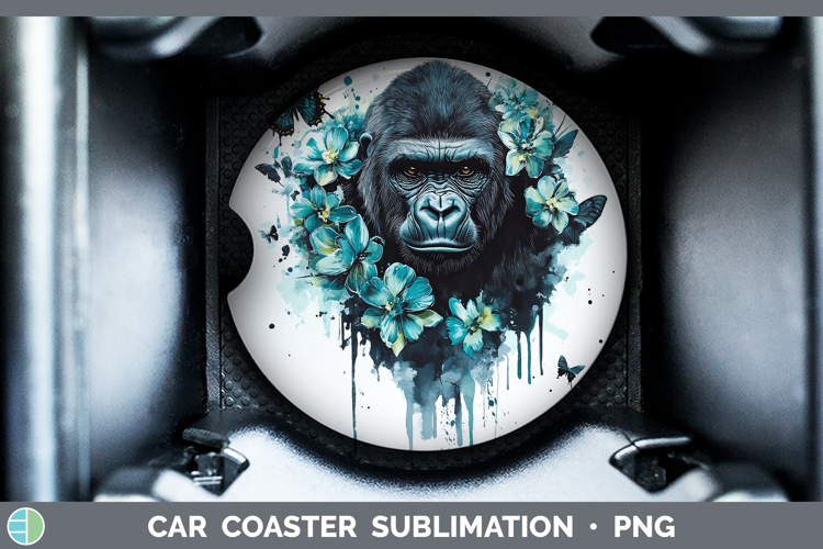 BS05 Teal Drips Gorilla Car Coaster Sublimation Designs