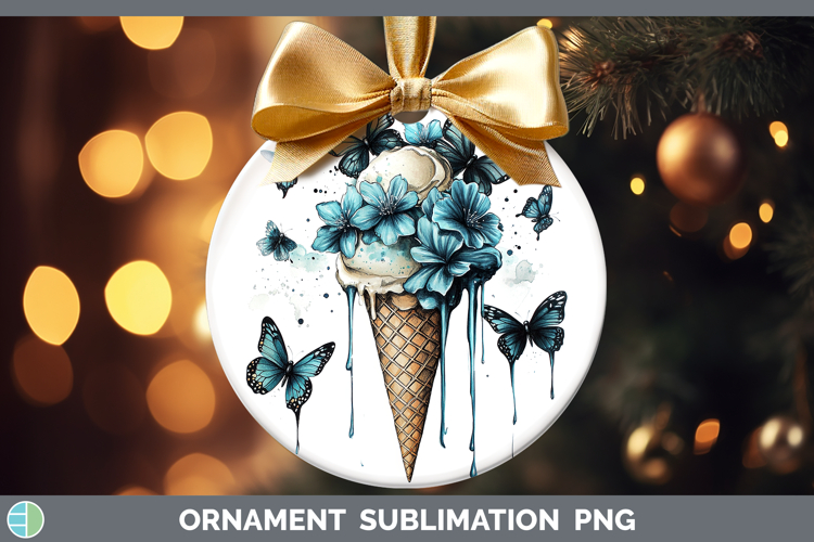 BS05 Teal Drips Ice Cream Ornament Sublimation Bauble Design