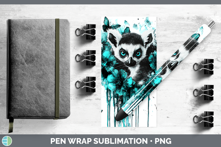 BS05 Teal Drips Lemur Pen Wrap Sublimation Pen Designs