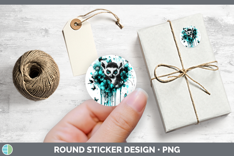 BS05 Teal Drips Lemur Stickers | Round Labels Designs