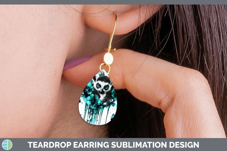 BS05 Teal Drips Lemur Teardrop Earrings Sublimation Earrings