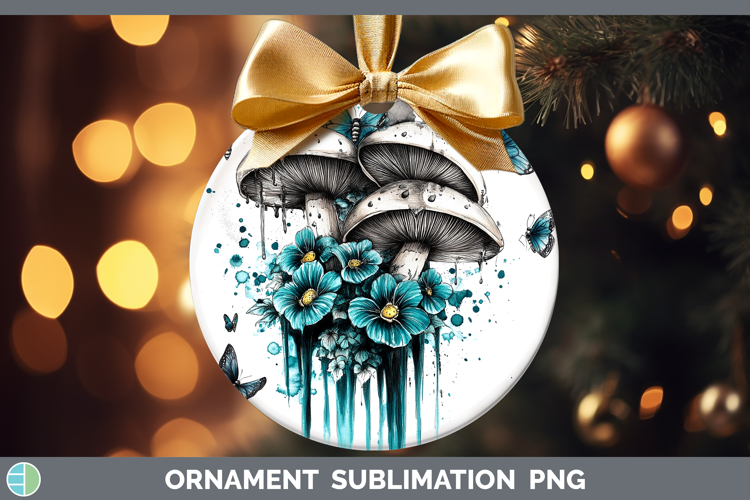 BS05 Teal Drips Mushroom Ornament Sublimation Bauble Designs
