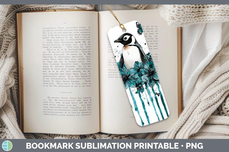 BS05 Teal Drips Penguin Bookmark Sublimation Printable Desig
