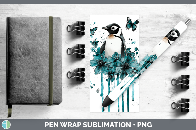 BS05 Teal Drips Penguin Pen Wrap Sublimation Pen Designs