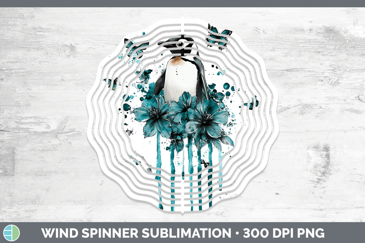 BS05 Teal Drips Penguin Wind Spinner Sublimation Spinner Des