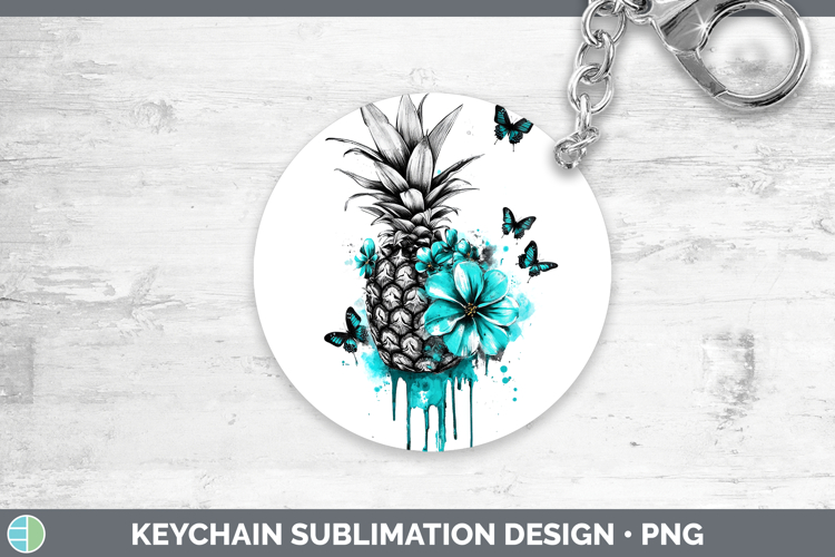 BS05 Teal Drips Pineapple Keychain Sublimation Keyring Desig