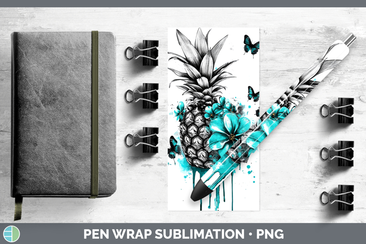 BS05 Teal Drips Pineapple Pen Wrap Sublimation Pen Designs
