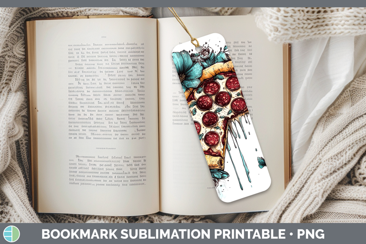 BS05 Teal Drips Pizza Bookmark Sublimation Printable Designs