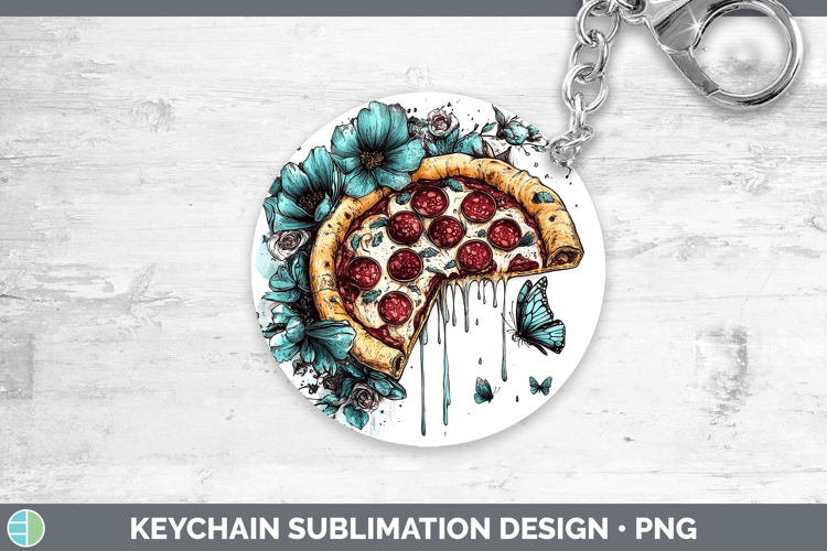 BS05 Teal Drips Pizza Keychain Sublimation Keyring Designs