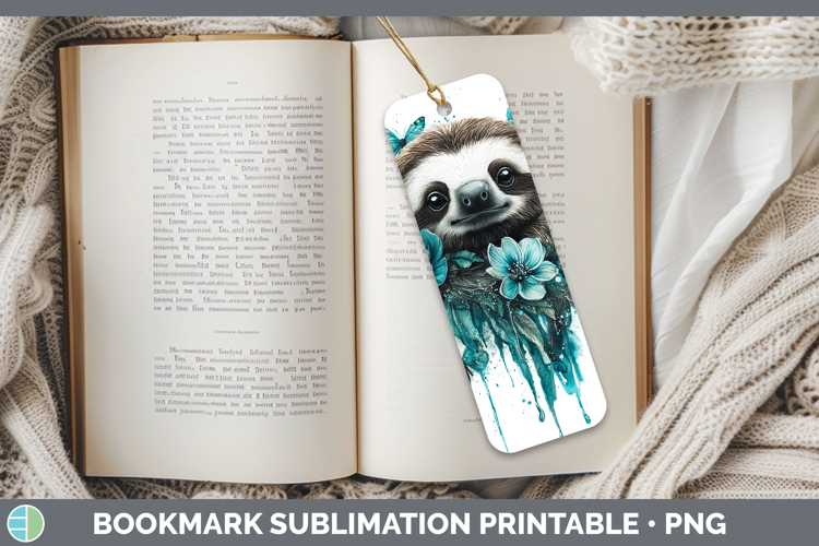 BS05 Teal Drips Sloth Bookmark Sublimation Printable Designs