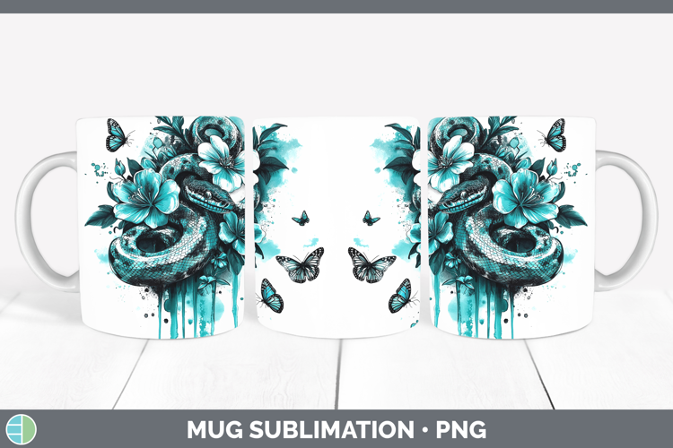 BS05 Teal Drips Snake Mug Wrap Sublimation Coffee Cup Design