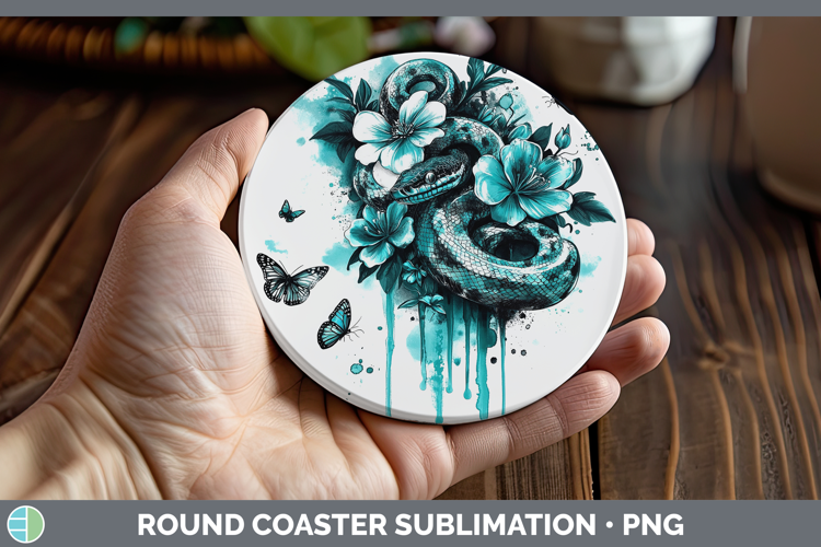 BS05 Teal Drips Snake Round Coaster Sublimation Coaster Desi