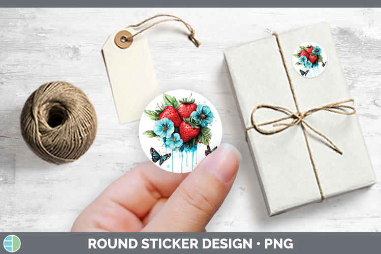 BS05 Teal Drips Strawberry Stickers | Round Labels Designs