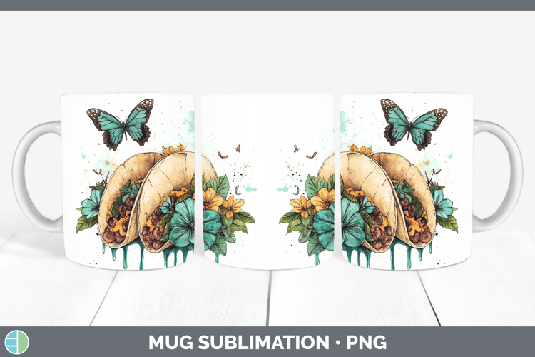 BS05 Teal Drips Tacos Mug Wrap Sublimation Coffee Cup Design