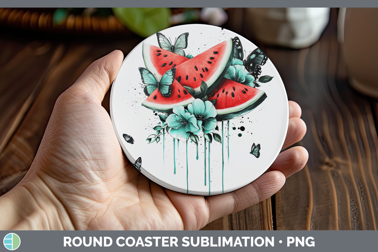 BS05 Teal Drips Watermelon Round Coaster Sublimation Coaster